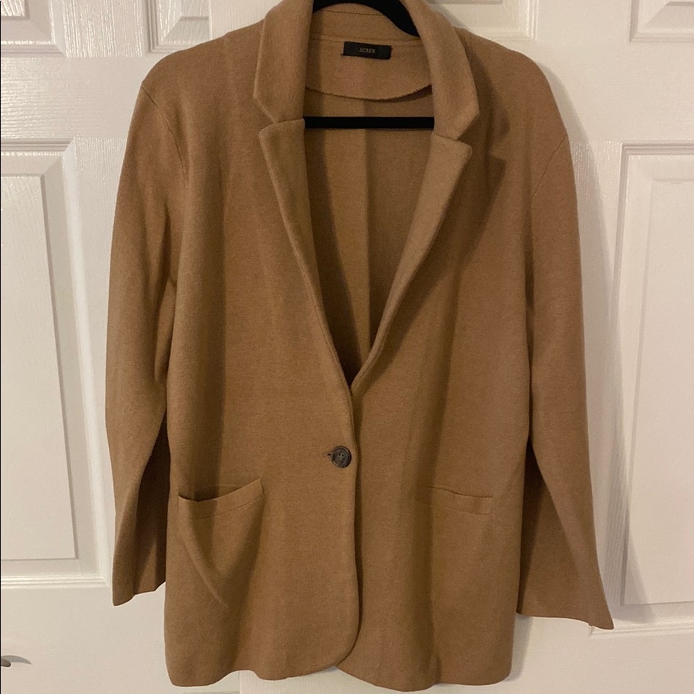 J. Crew Tan Blazer with Notched Lapels and Structured Shoulders